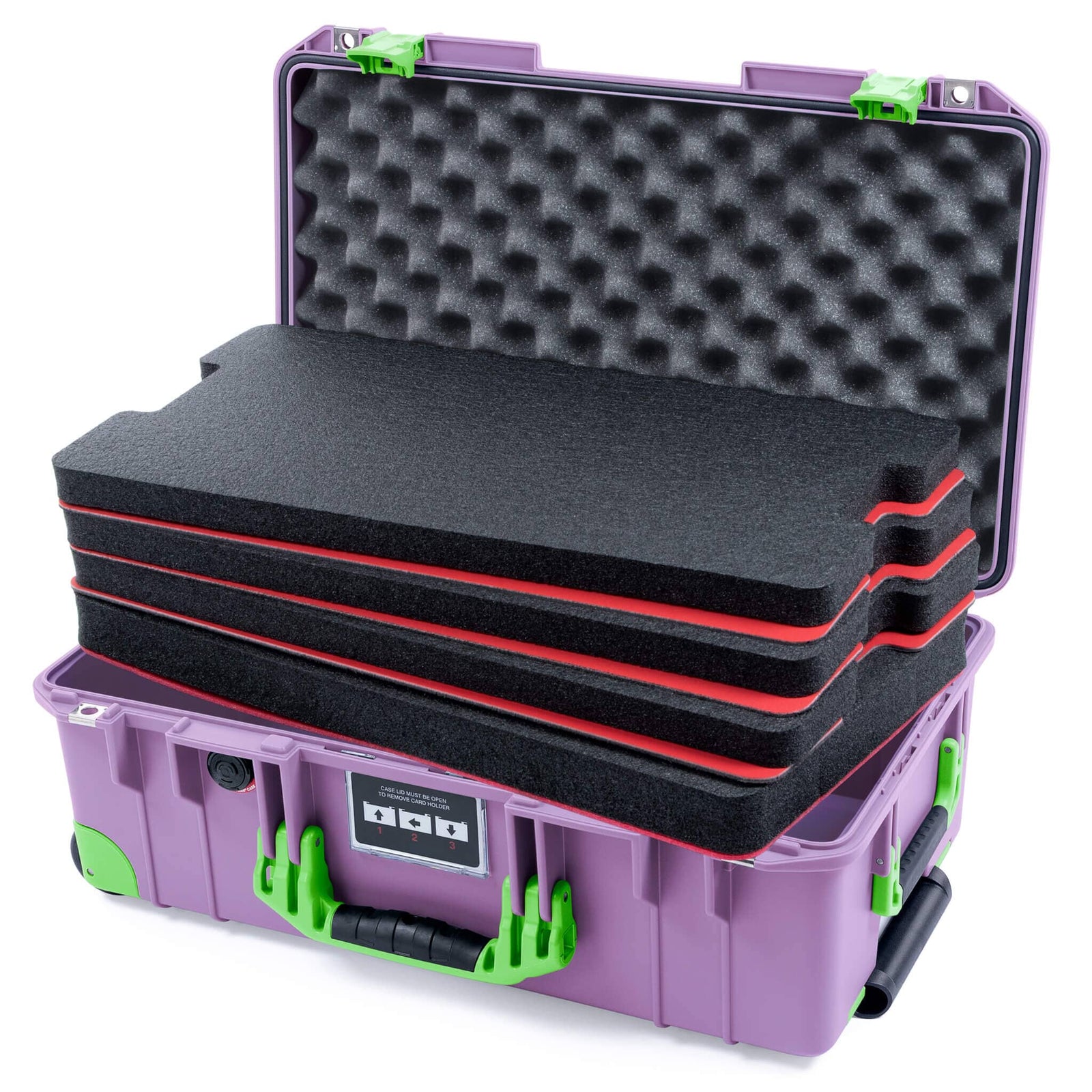 Pelican 1535 Air Case, Lilac with Lime Green Handles, Latches & Trolley Custom Tool Kit (4 Foam Inserts with Convoluted Lid Foam) ColorCase 015350-0060-540-301-300