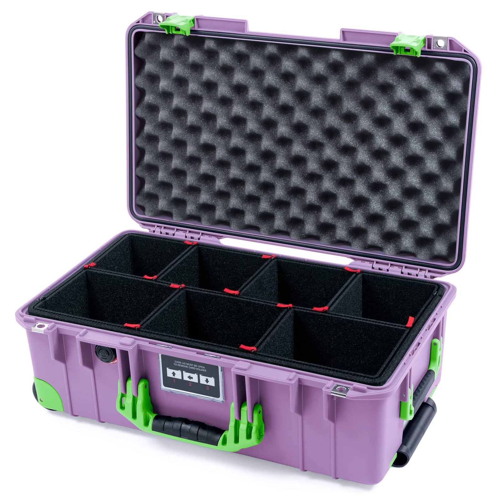 Pelican 1535 Air Case, Lilac with Lime Green Handles, Latches & Trolley TrekPak Divider System with Convoluted Lid Foam ColorCase 015350-0020-540-301-300