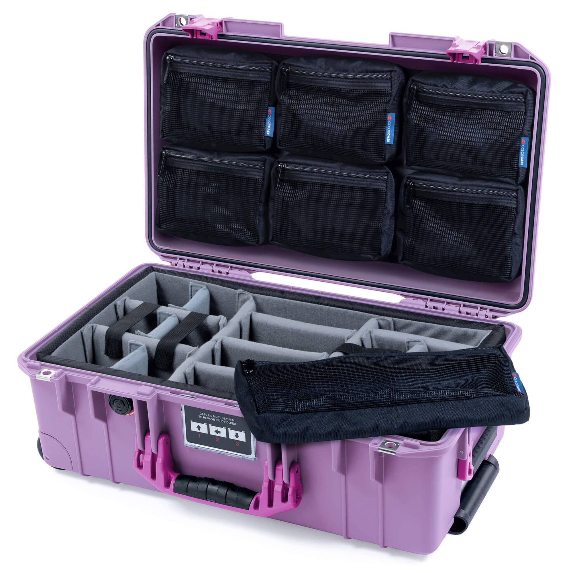 Pelican 1535 Air Case, Lilac with Magenta Handles & Latches Gray Padded Microfiber Dividers with 7-Piece Removable Mesh Pouches ColorCase 015350-0770-540-401