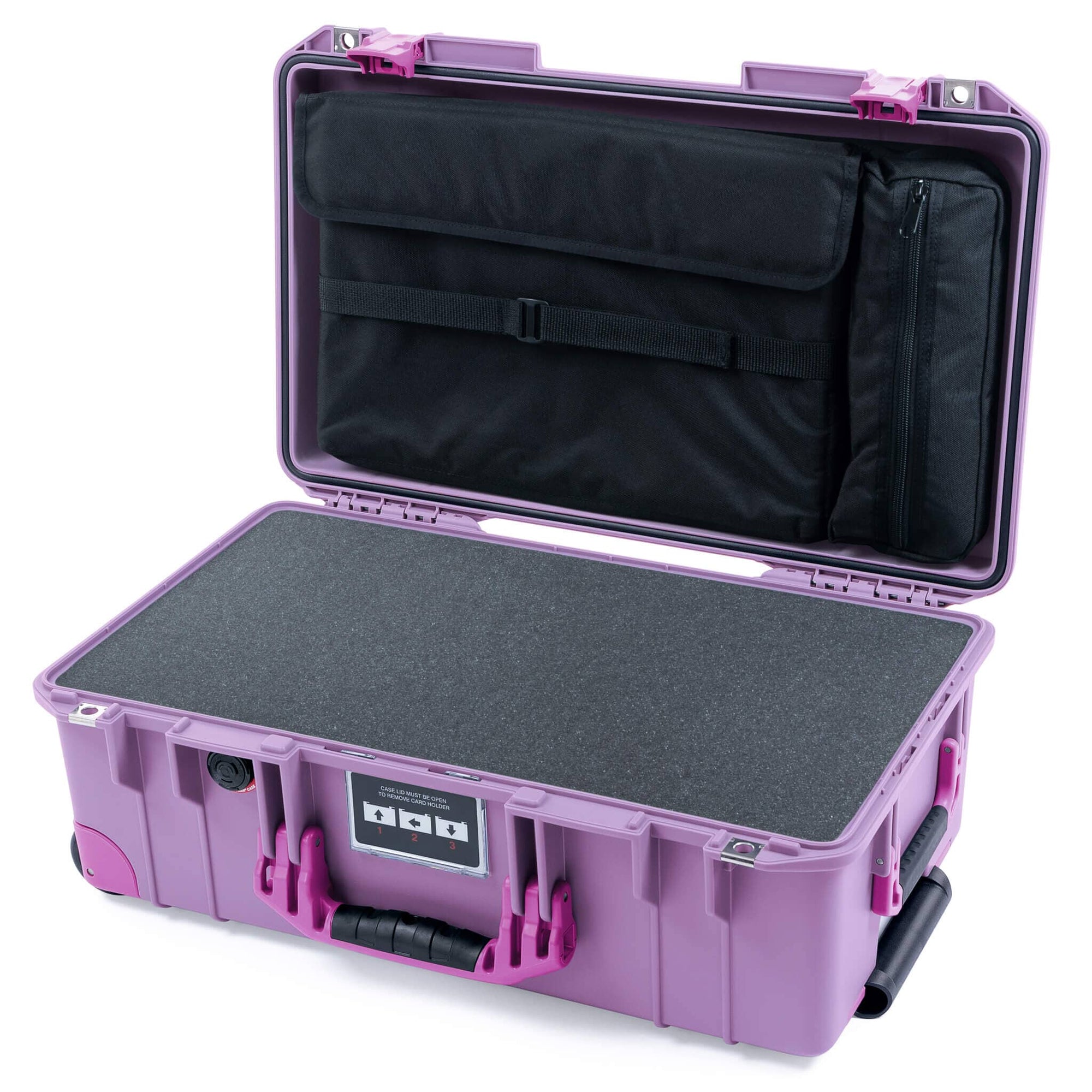 Pelican 1535 Air Case, Lilac with Magenta Handles, Latches & Trolley Pick & Pluck Foam with Laptop Computer Lid Pouch ColorCase 015350-0201-540-401-400
