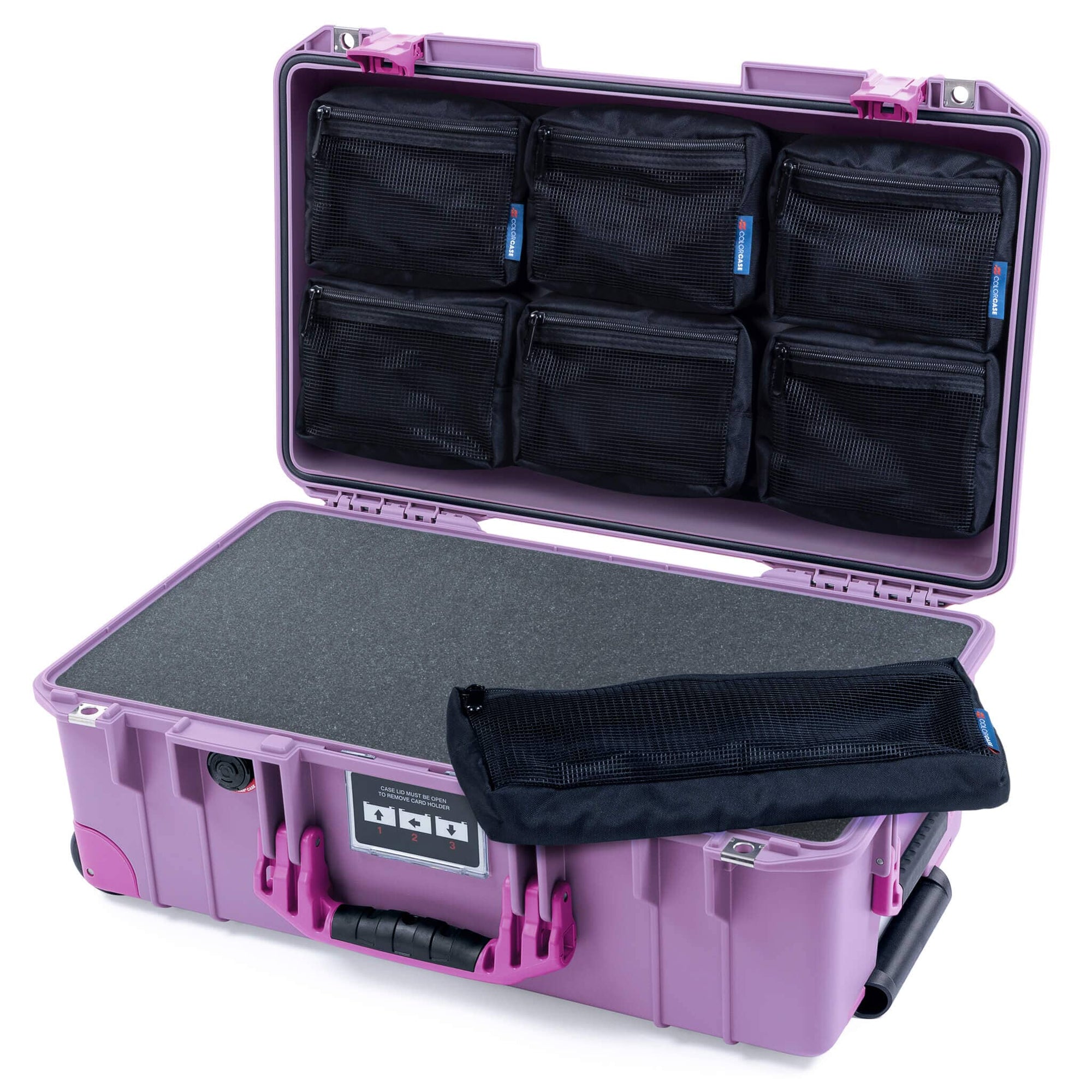Pelican 1535 Air Case, Lilac with Magenta Handles, Latches & Trolley Pick & Pluck Foam with 7-Piece Removable Mesh Pouches ColorCase 015350-0701-540-401-400