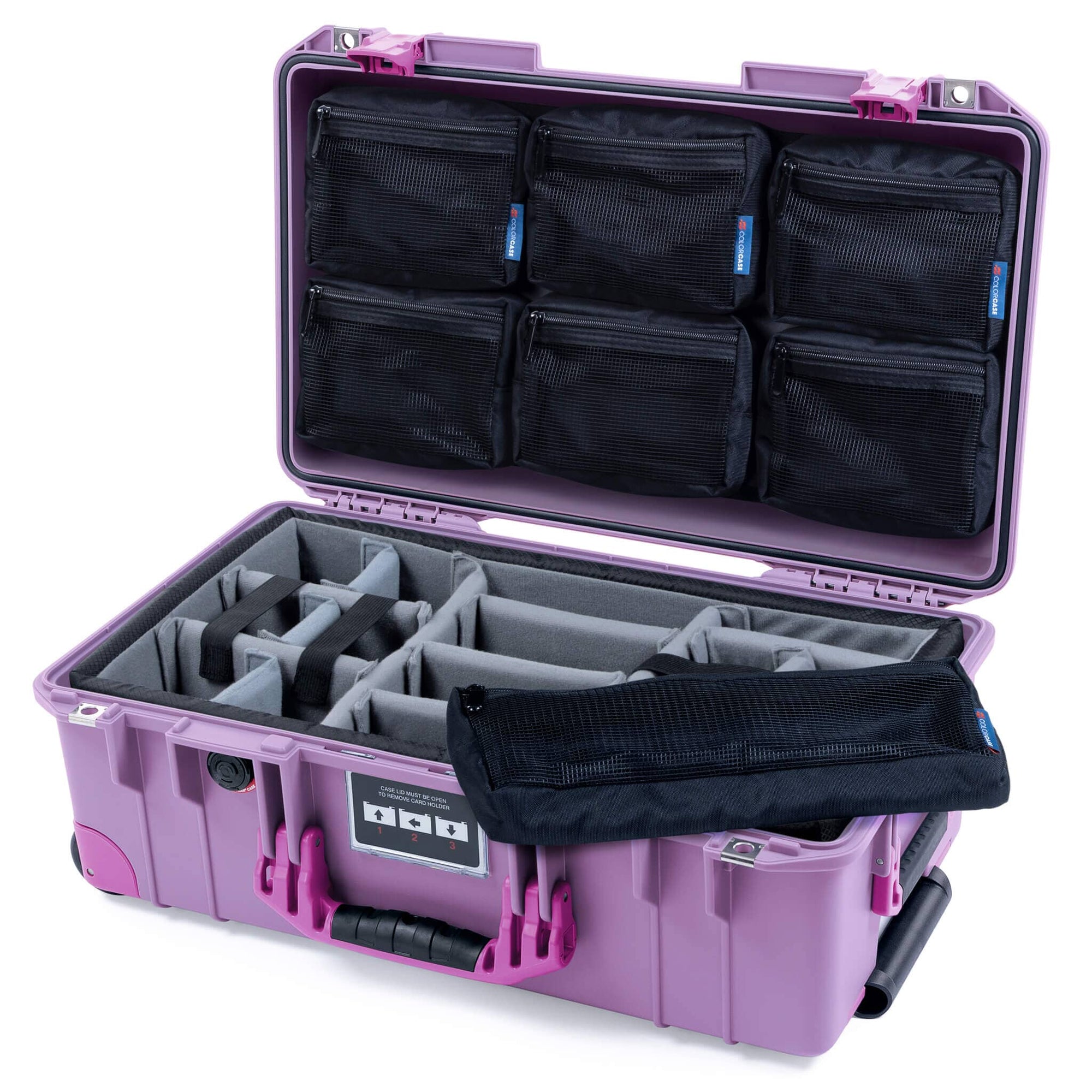Pelican 1535 Air Case, Lilac with Magenta Handles, Latches & Trolley Gray Padded Microfiber Dividers with 7-Piece Removable Mesh Pouches ColorCase 015350-0770-540-401-400