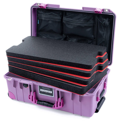 Pelican 1535 Air Case, Lilac with Magenta Handles, Latches & Trolley Custom Tool Kit (4 Foam Inserts with Mesh Lid Organizer) ColorCase 015350-0160-540-401-400