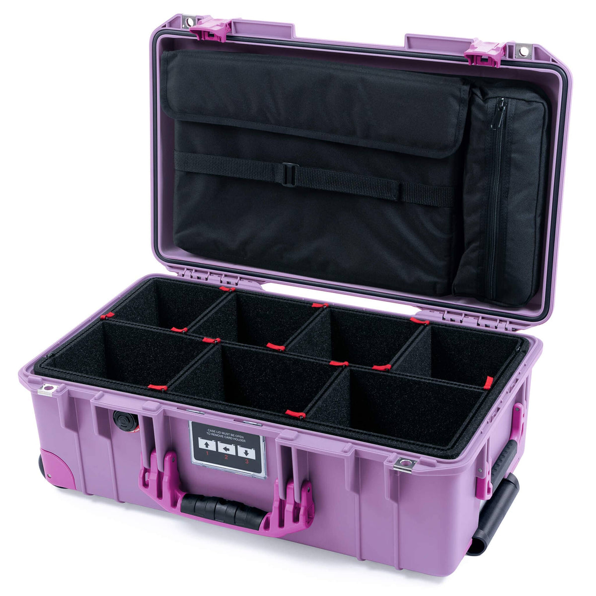 Pelican 1535 Air Case, Lilac with Magenta Handles, Latches &amp; Trolley TrekPak Divider System with Laptop Computer Lid Pouch ColorCase 015350-0220-540-401-400