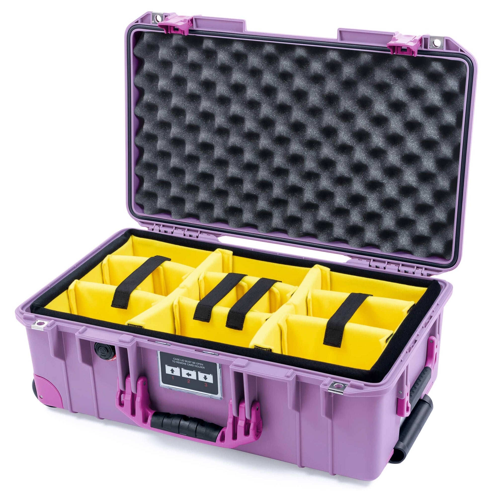 Pelican 1535 Air Case, Lilac with Magenta Handles, Latches & Trolley Yellow Padded Microfiber Dividers with Convoluted Lid Foam ColorCase 015350-0010-540-401-400
