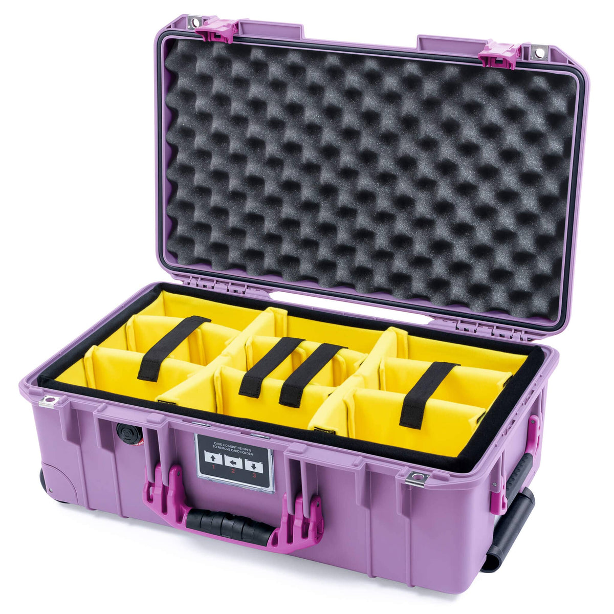 Pelican 1535 Air Case, Lilac with Magenta Handles &amp; Latches Yellow Padded Microfiber Dividers with Convoluted Lid Foam ColorCase 015350-0010-540-401