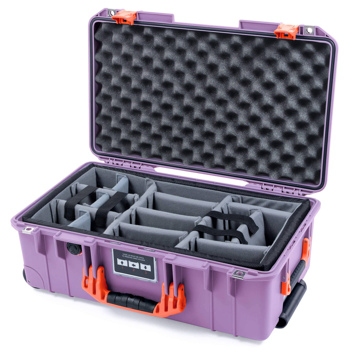 Pelican 1535 Air Case, Lilac with Orange Handles &amp; Latches Gray Padded Microfiber Dividers with Convoluted Lid Foam ColorCase 015350-0070-540-151