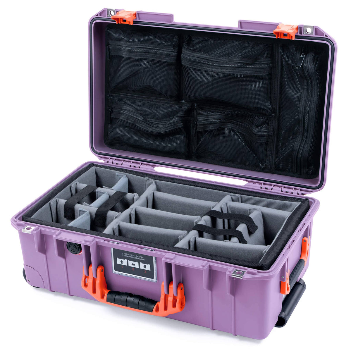Pelican 1535 Air Case, Lilac with Orange Handles &amp; Latches Gray Padded Microfiber Dividers with Mesh Lid Organizer ColorCase 015350-0170-540-151
