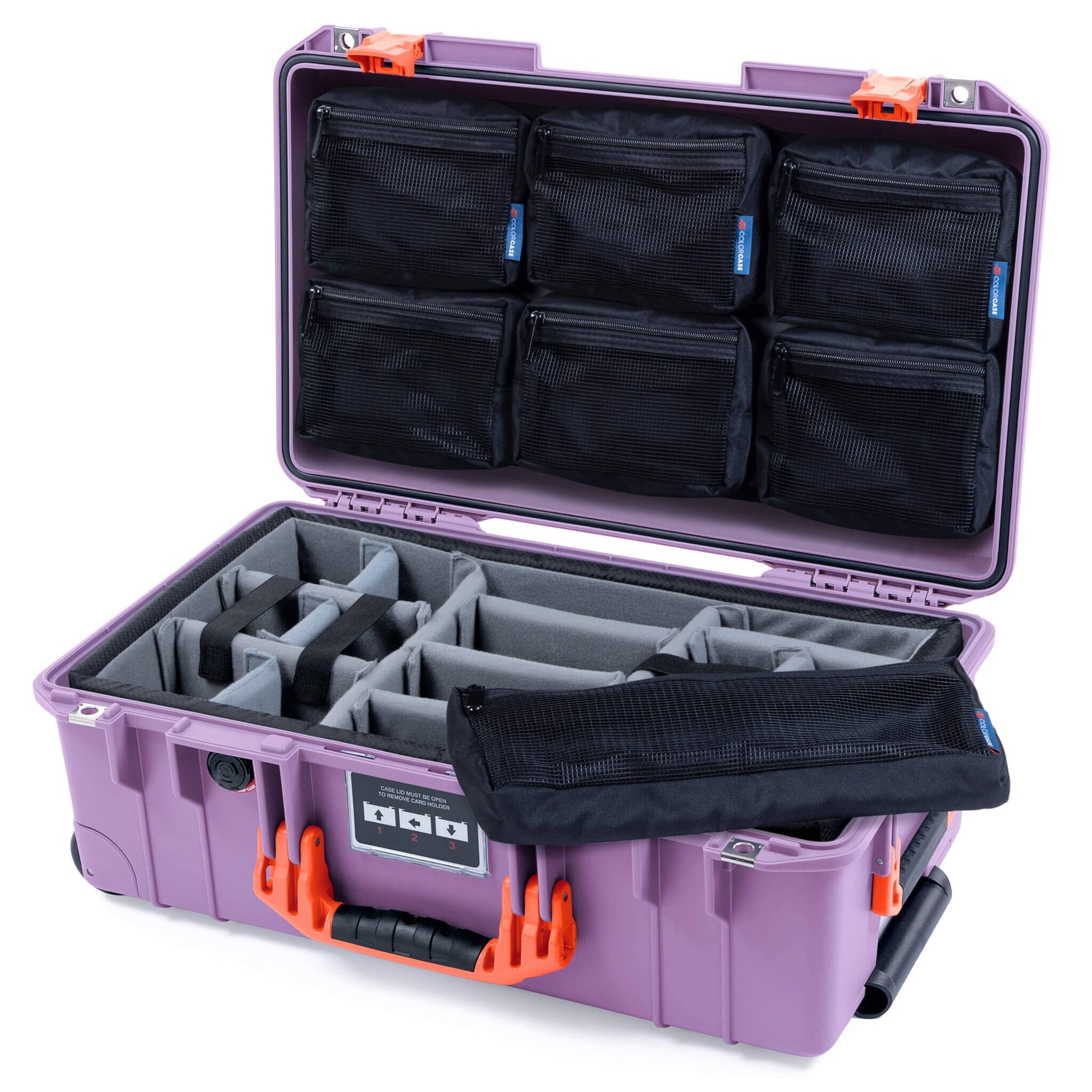 Pelican 1535 Air Case, Lilac with Orange Handles & Latches Gray Padded Microfiber Dividers with 7-Piece Removable Mesh Pouches ColorCase 015350-0770-540-151