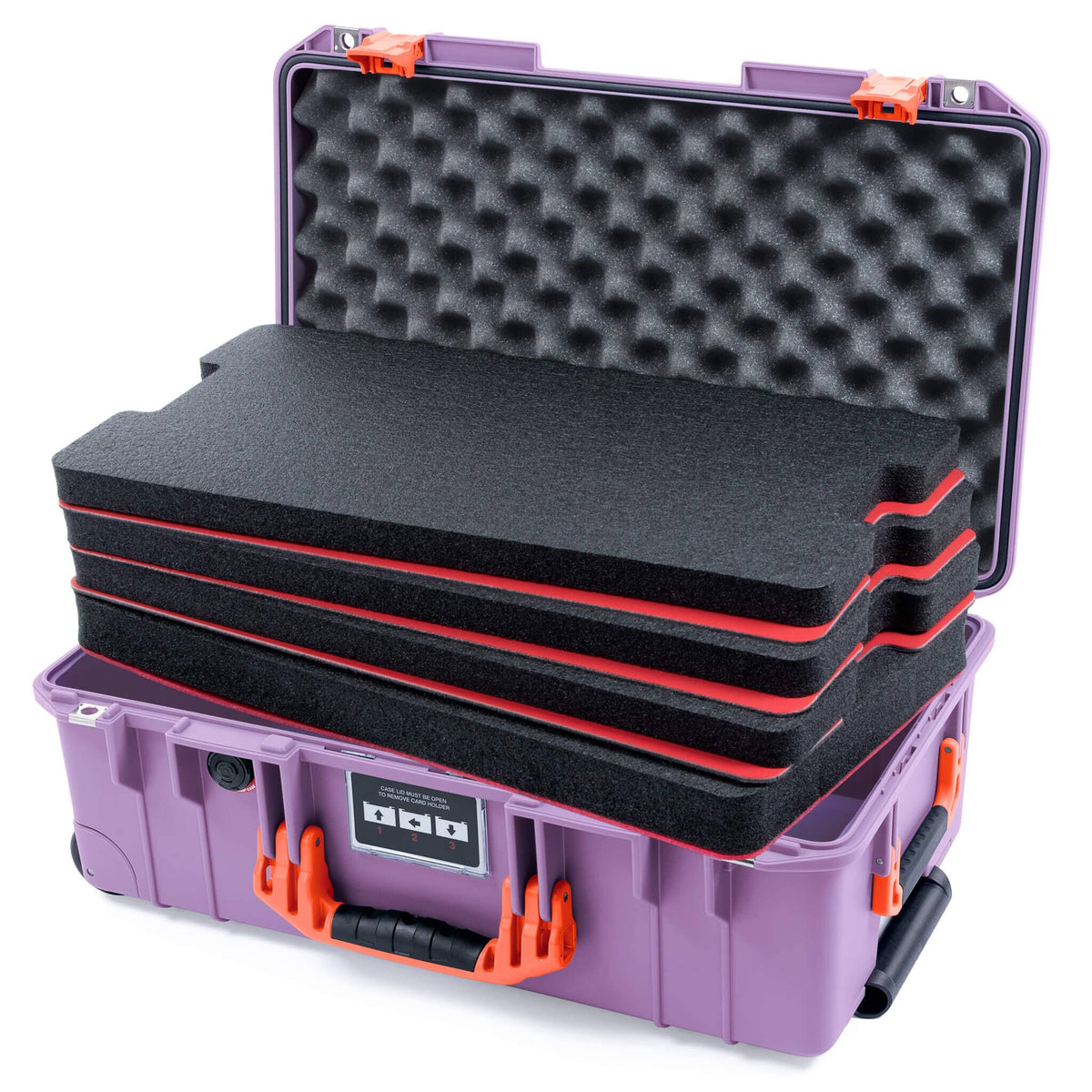 Pelican 1535 Air Case, Lilac with Orange Handles &amp; Latches Custom Tool Kit (4 Foam Inserts with Convoluted Lid Foam) ColorCase 015350-0060-540-151
