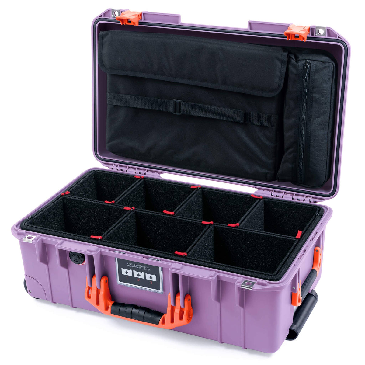 Pelican 1535 Air Case, Lilac with Orange Handles &amp; Latches TrekPak Divider System with Computer Pouch ColorCase 015350-0220-540-151