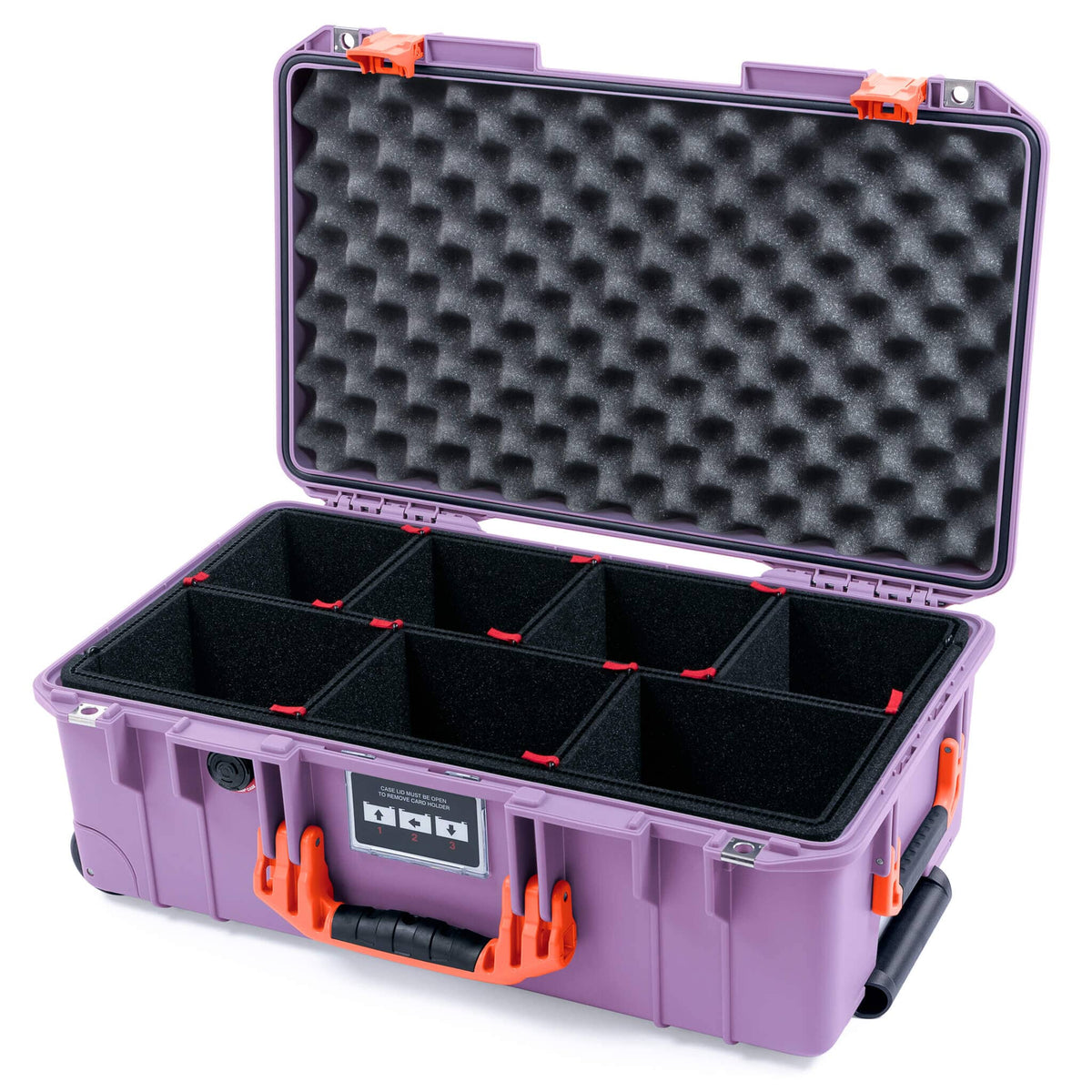 Pelican 1535 Air Case, Lilac with Orange Handles &amp; Latches TrekPak Divider System with Convoluted Lid Foam ColorCase 015350-0020-540-151