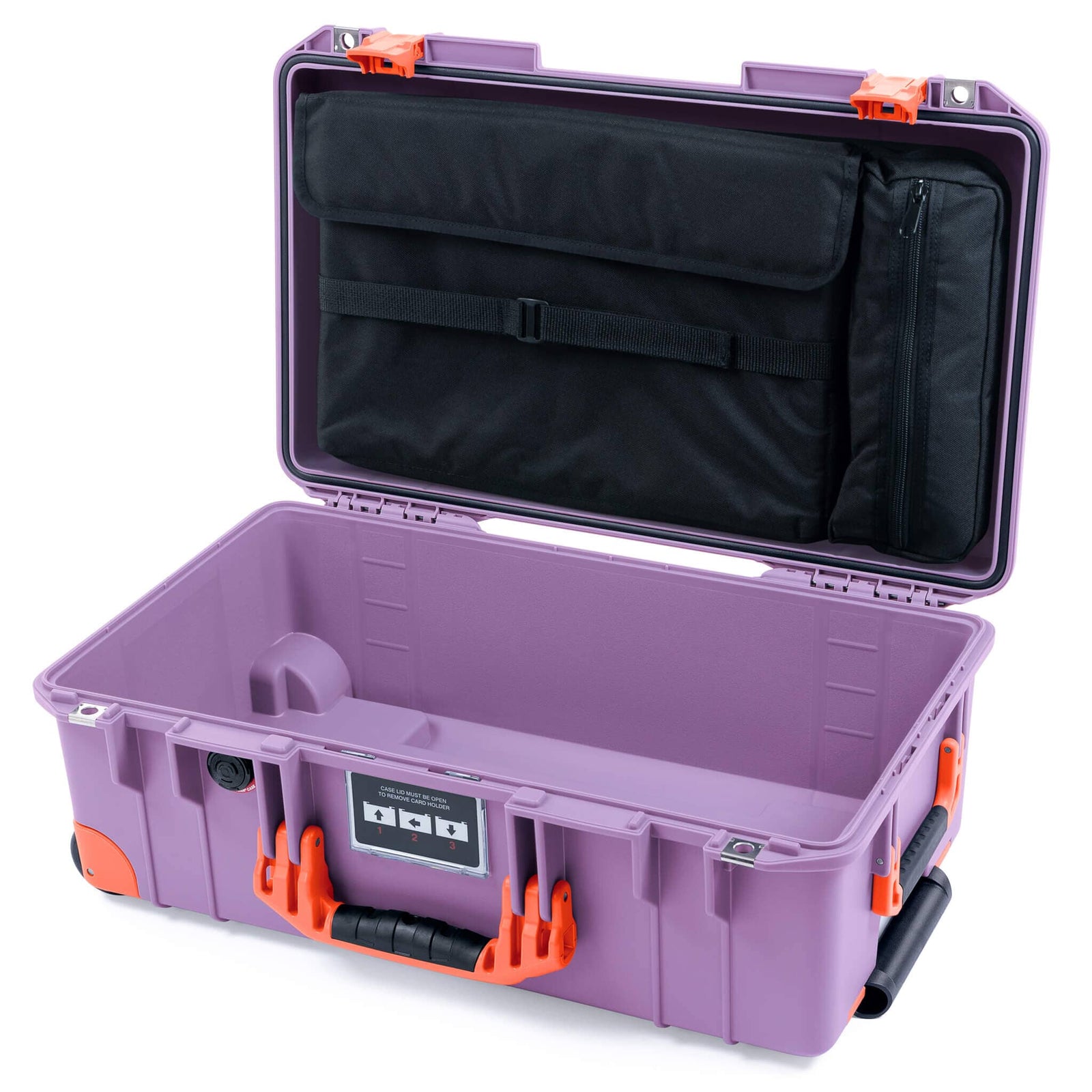 Pelican 1535 Air Case, Lilac with Orange Handles, Latches & Trolley Laptop Computer Lid Pouch Only ColorCase 015350-0200-540-151-150