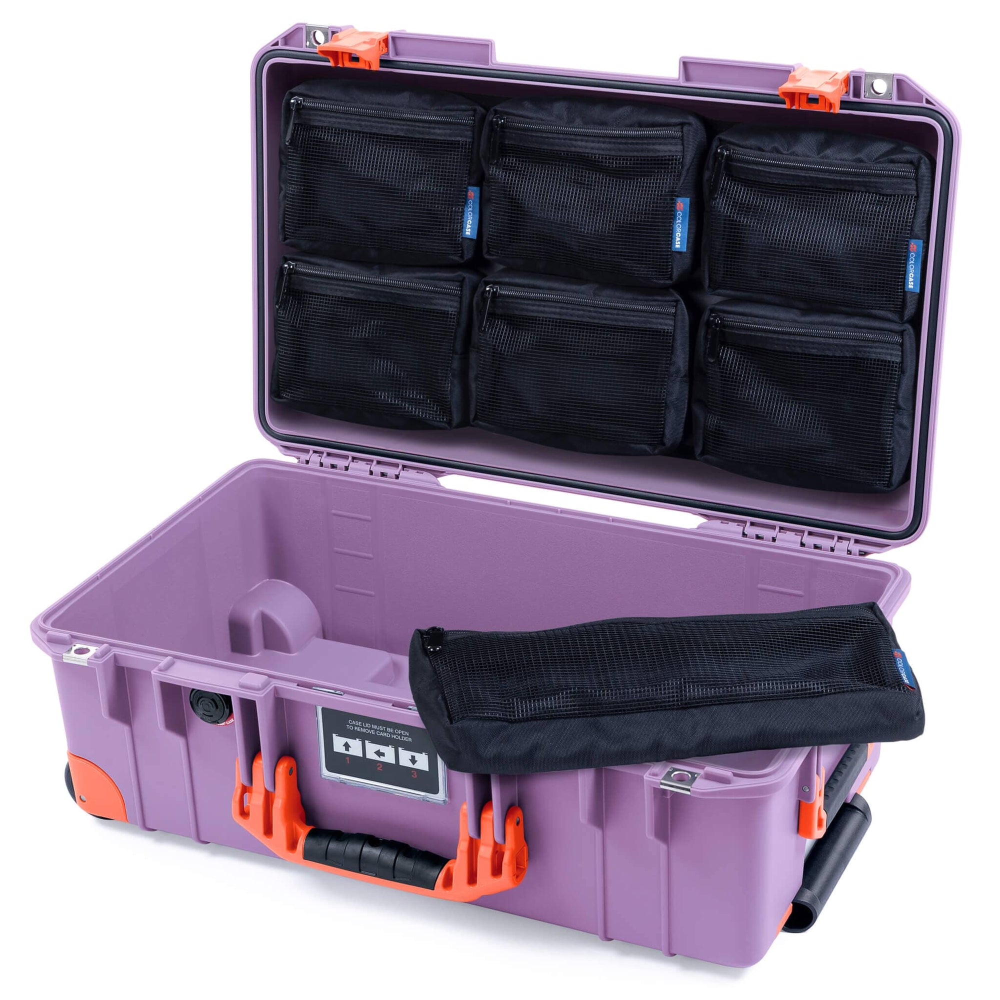 Pelican 1535 Air Case, Lilac with Orange Handles, Latches & Trolley 7-Piece Removable Mesh Pouches Only ColorCase 015350-0700-540-151-150