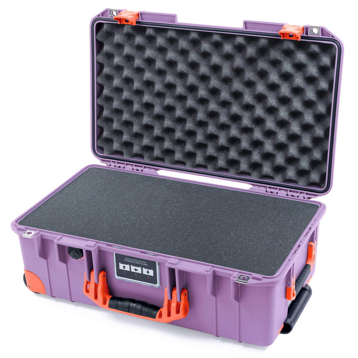Pelican 1535 Air Case, Lilac with Orange Handles, Latches &amp; Trolley Pick &amp; Pluck Foam with Convoluted Lid Foam ColorCase 015350-0001-540-151-150