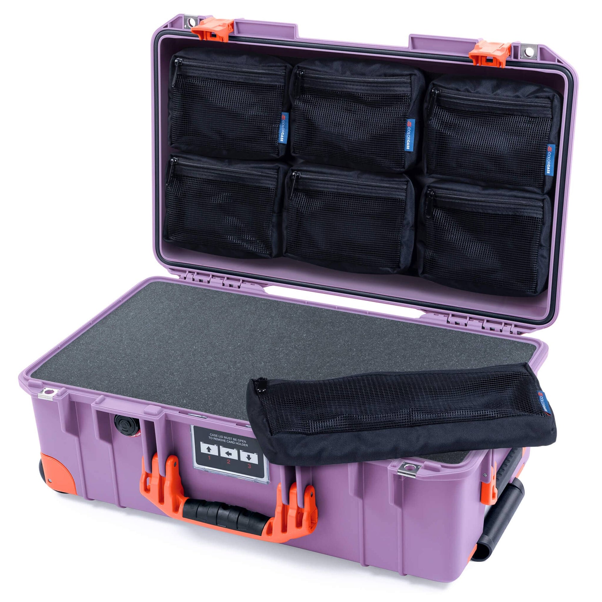Pelican 1535 Air Case, Lilac with Orange Handles, Latches & Trolley Pick & Pluck Foam with 7-Piece Removable Mesh Pouches ColorCase 015350-0701-540-151-150