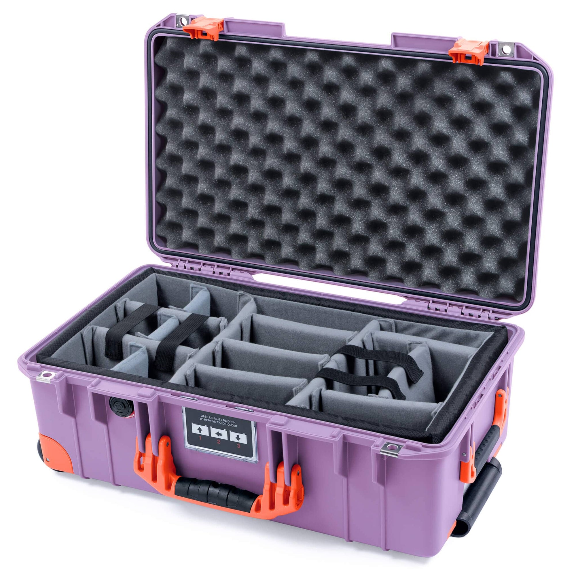 Pelican 1535 Air Case, Lilac with Orange Handles, Latches & Trolley Gray Padded Microfiber Dividers with Convoluted Lid Foam ColorCase 015350-0070-540-151-150