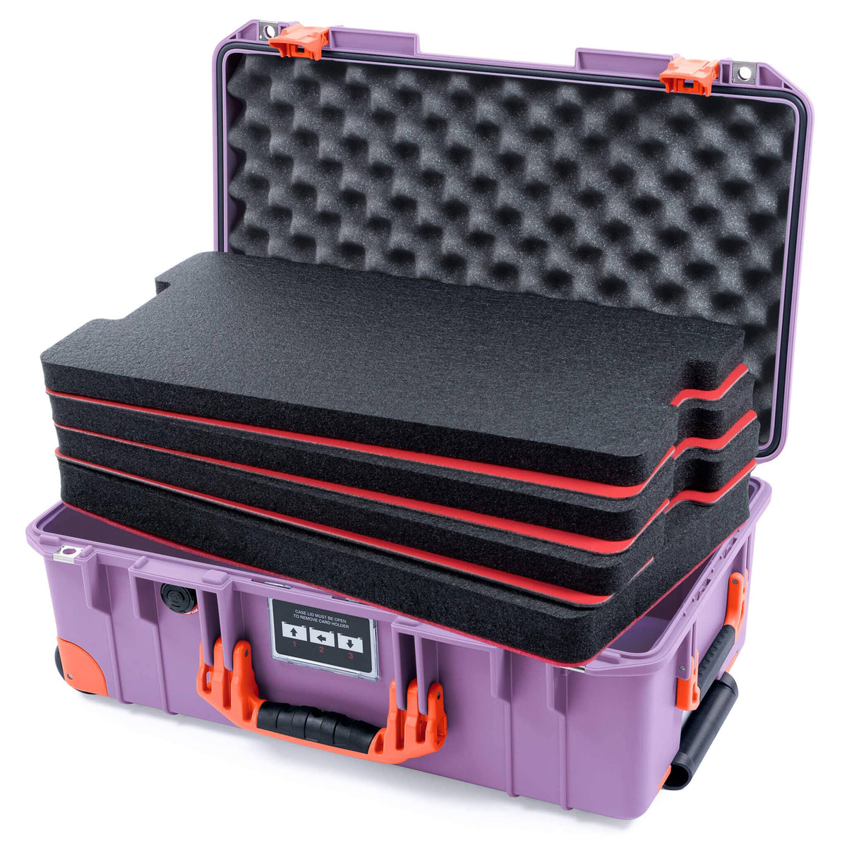 Pelican 1535 Air Case, Lilac with Orange Handles, Latches &amp; Trolley Custom Tool Kit (4 Foam Inserts with Convoluted Lid Foam) ColorCase 015350-0060-540-151-150