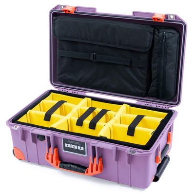 Pelican 1535 Air Case, Lilac with Orange Handles, Latches & Trolley Yellow Padded Microfiber Dividers with Laptop Computer Lid Pouch ColorCase 015350-0210-540-151-150