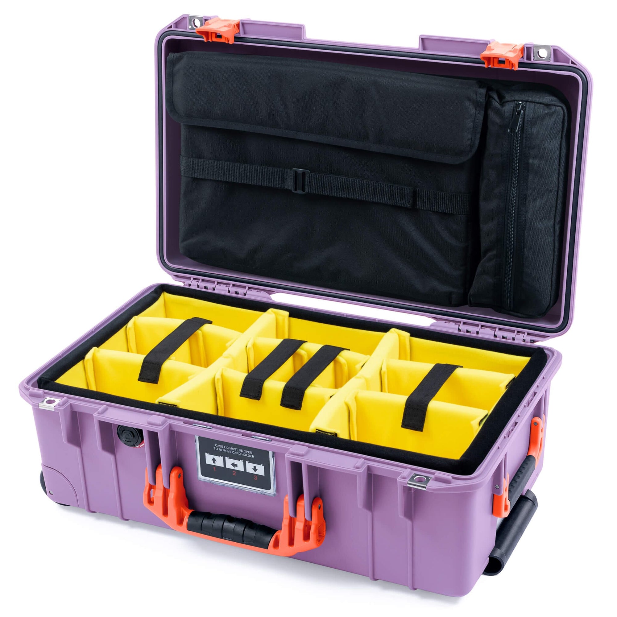 Pelican 1535 Air Case, Lilac with Orange Handles & Latches Yellow Padded Microfiber Dividers with Computer Pouch ColorCase 015350-0210-540-151