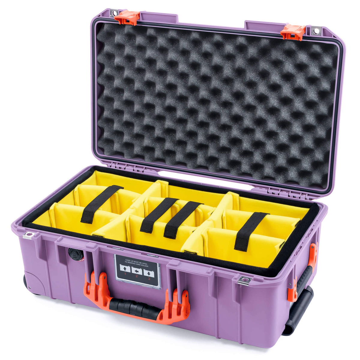 Pelican 1535 Air Case, Lilac with Orange Handles &amp; Latches Yellow Padded Microfiber Dividers with Convoluted Lid Foam ColorCase 015350-0010-540-151