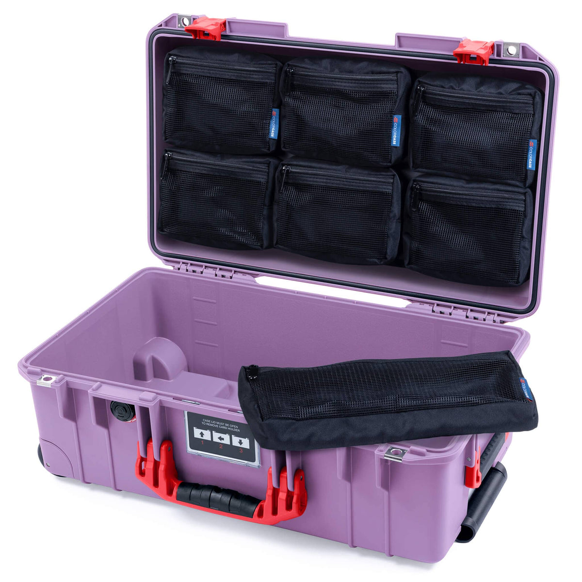 Pelican 1535 Air Case, Lilac with Red Handles &amp; Latches 7-Piece Removable Mesh Pouches Only ColorCase 015350-0700-540-321