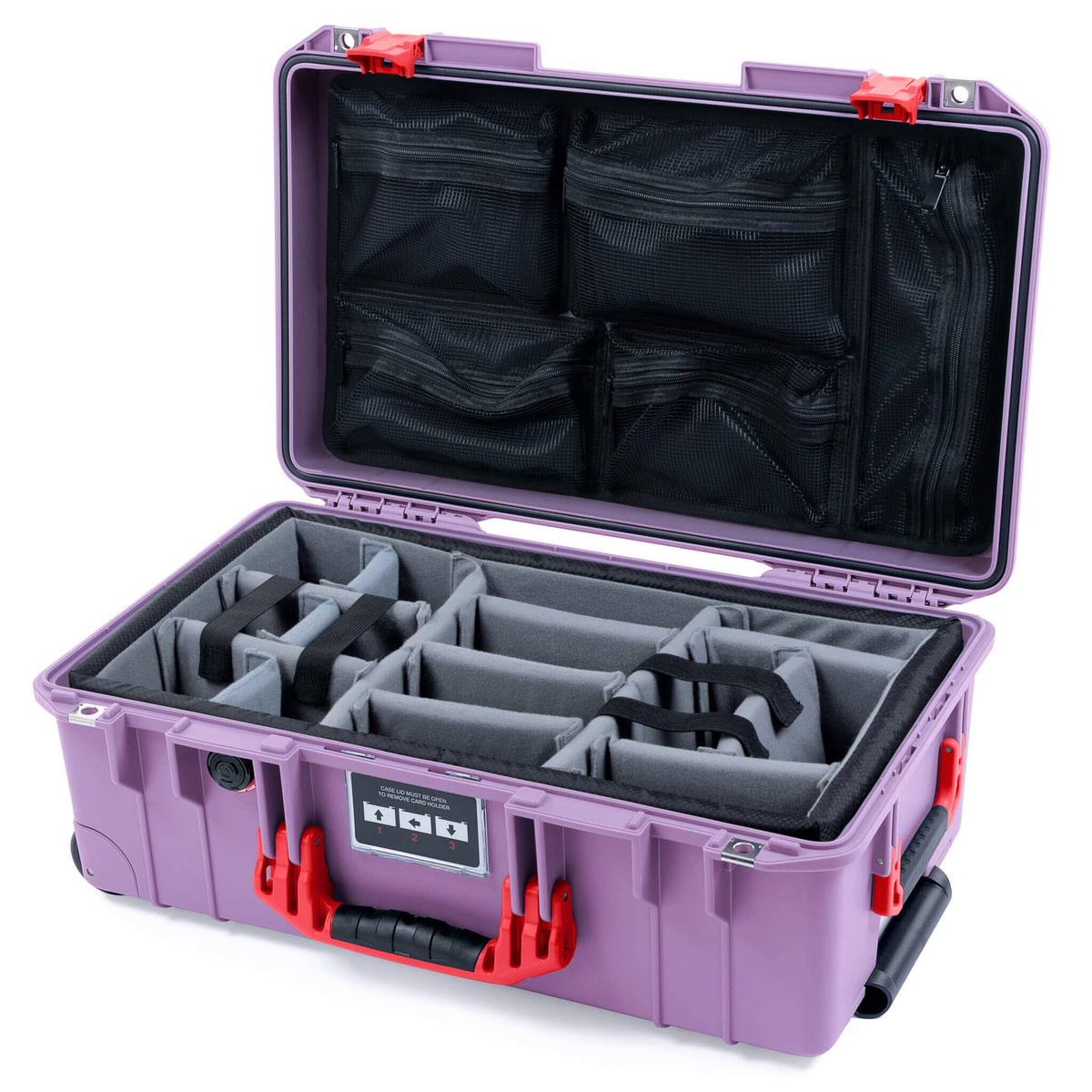 Pelican 1535 Air Case, Lilac with Red Handles &amp; Latches Gray Padded Microfiber Dividers with Mesh Lid Organizer ColorCase 015350-0170-540-321