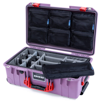 Pelican 1535 Air Case, Lilac with Red Handles & Latches Gray Padded Microfiber Dividers with 7-Piece Removable Mesh Pouches ColorCase 015350-0770-540-321