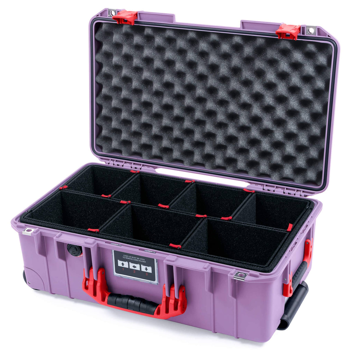 Pelican 1535 Air Case, Lilac with Red Handles &amp; Latches TrekPak Divider System with Convoluted Lid Foam ColorCase 015350-0020-540-321
