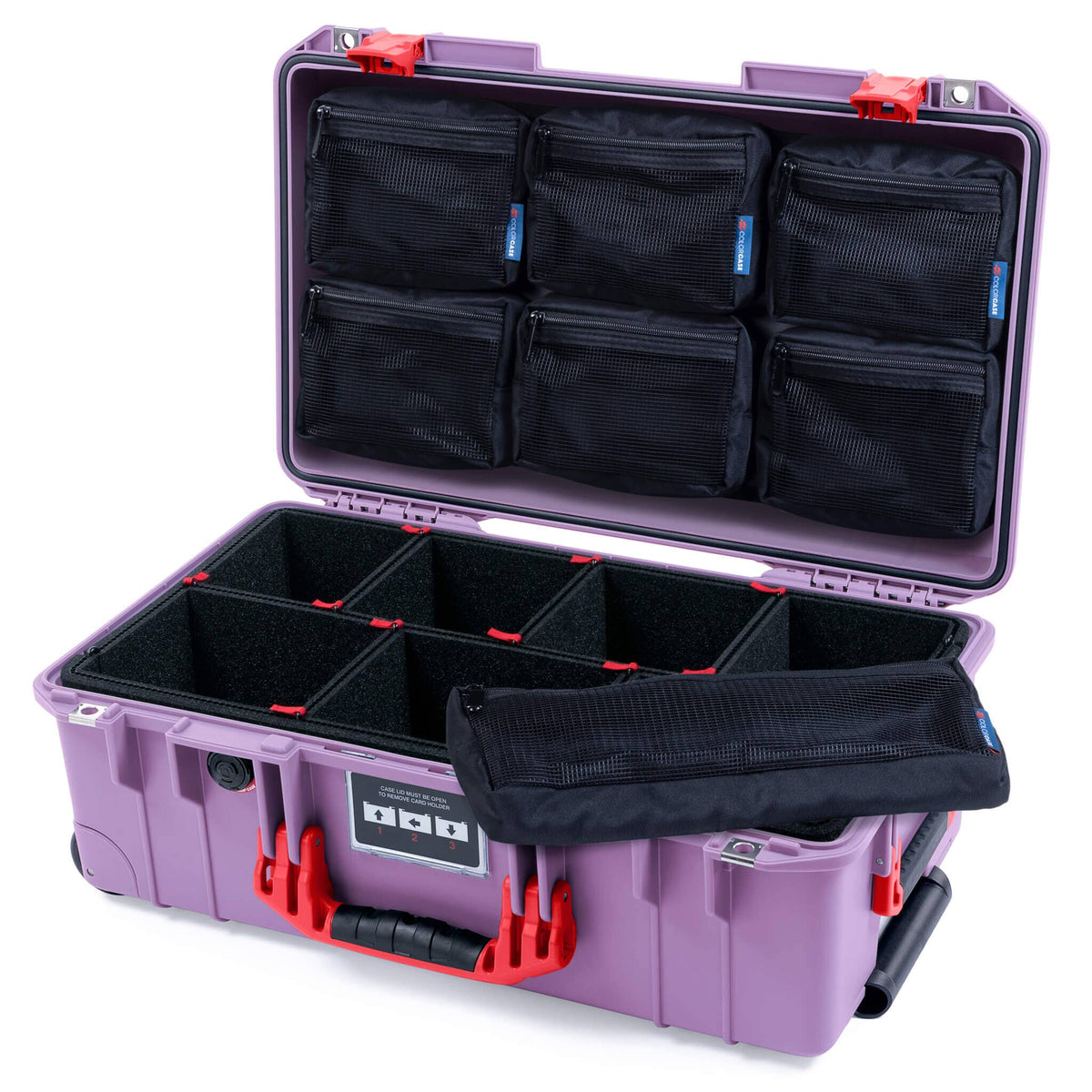 Pelican 1535 Air Case, Lilac with Red Handles &amp; Latches TrekPak Divider System with 7-Piece Removable Mesh Pouches ColorCase 015350-0720-540-321