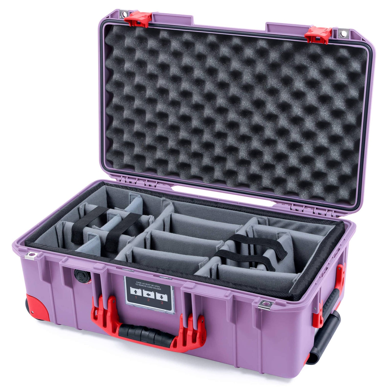 Pelican 1535 Air Case, Lilac with Red Handles, Latches & Trolley Gray Padded Microfiber Dividers with Convoluted Lid Foam ColorCase 015350-0070-540-321-320