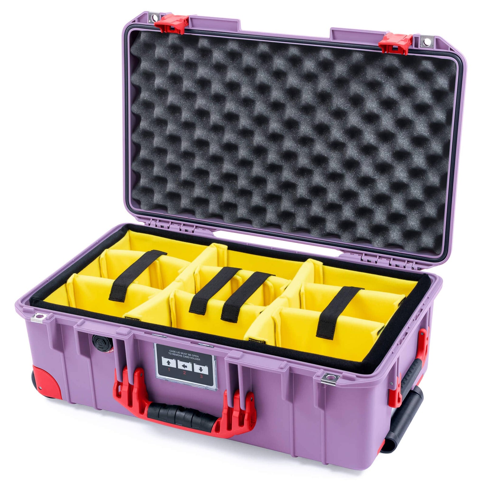 Pelican 1535 Air Case, Lilac with Red Handles, Latches & Trolley Yellow Padded Microfiber Dividers with Convoluted Lid Foam ColorCase 015350-0010-540-321-320