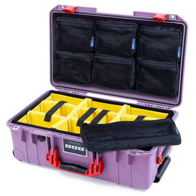 Pelican 1535 Air Case, Lilac with Red Handles & Latches Yellow Padded Microfiber Dividers with 7-Piece Removable Mesh Pouches ColorCase 015350-0710-540-321