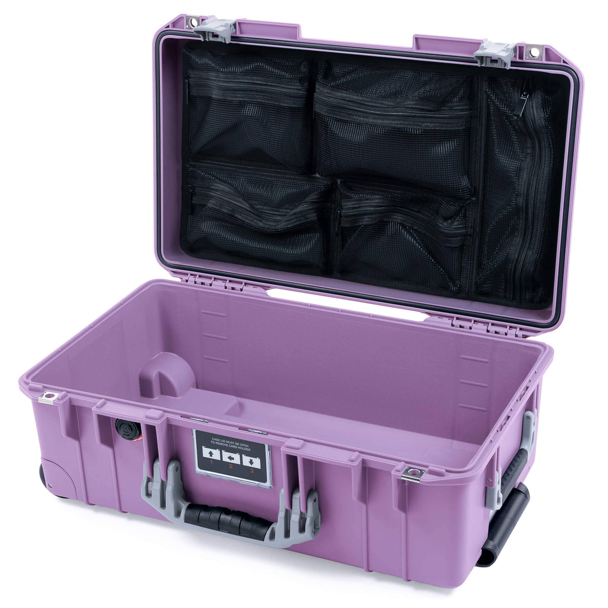 Pelican 1535 Air Case, Lilac with Silver Handles &amp; Latches Mesh Lid Organizer Only ColorCase 015350-0100-540-181