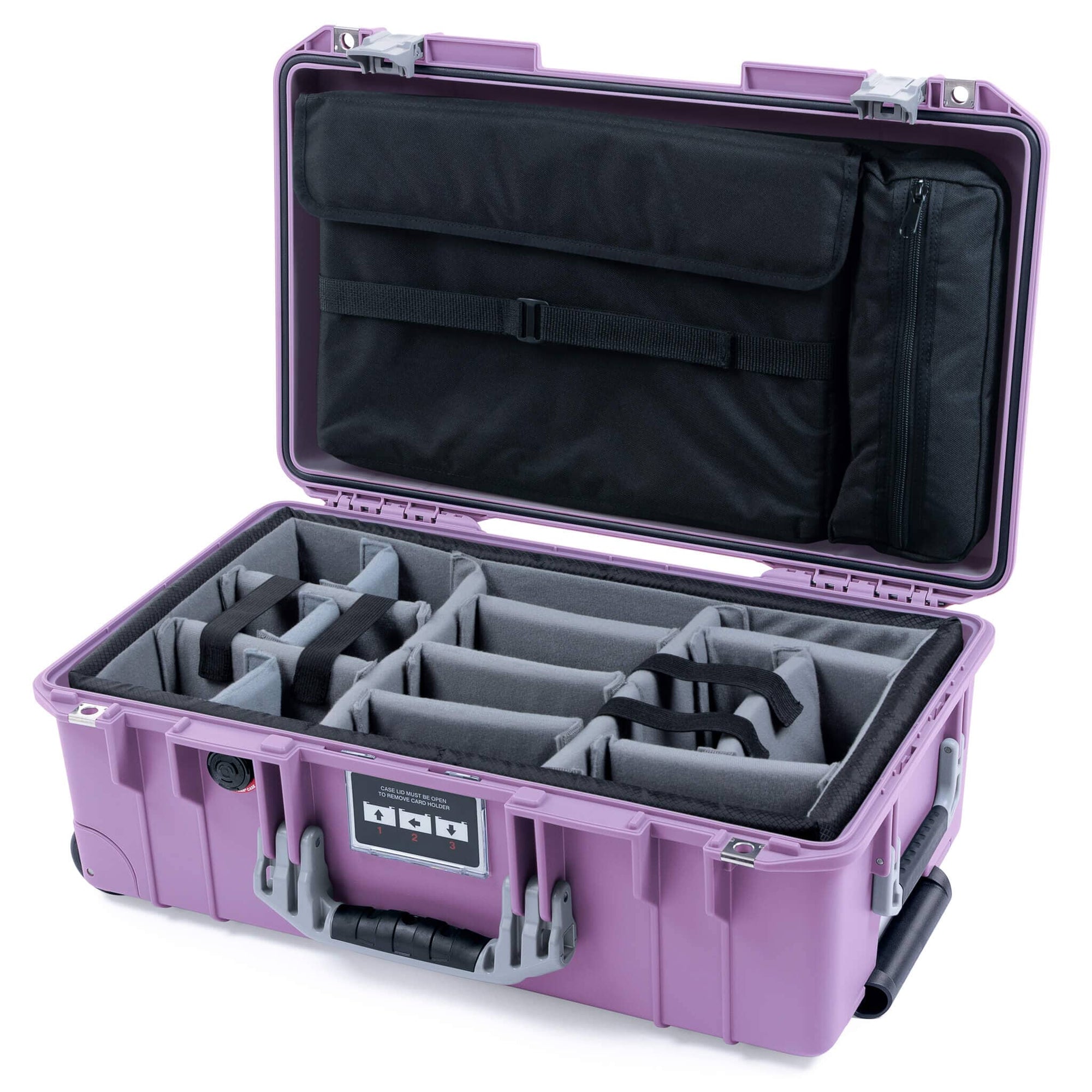 Pelican 1535 Air Case, Lilac with Silver Handles & Latches Gray Padded Microfiber Dividers with Computer Pouch ColorCase 015350-0270-540-181