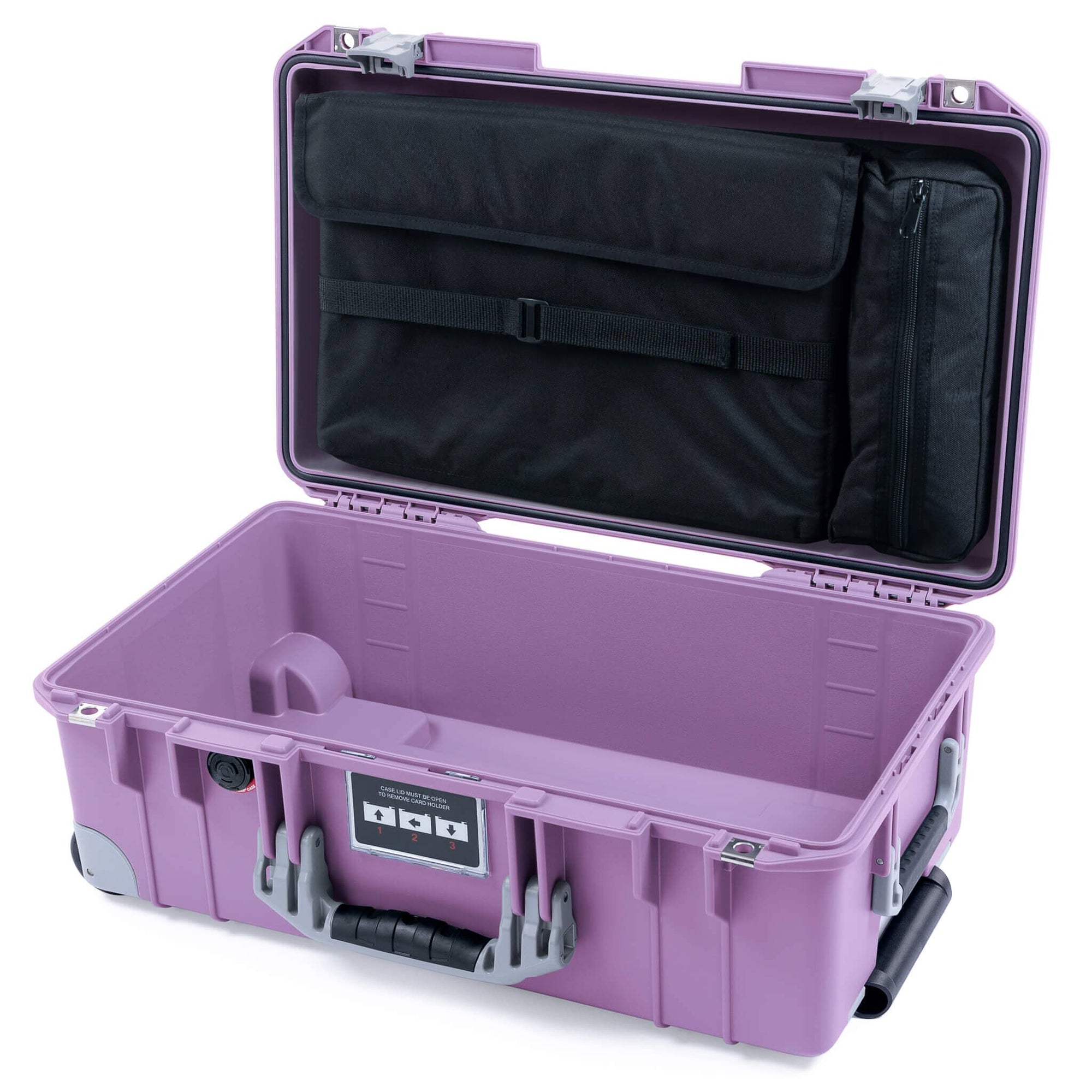 Pelican 1535 Air Case, Lilac with Silver Handles, Latches & Trolley Laptop Computer Lid Pouch Only ColorCase 015350-0200-540-181-180