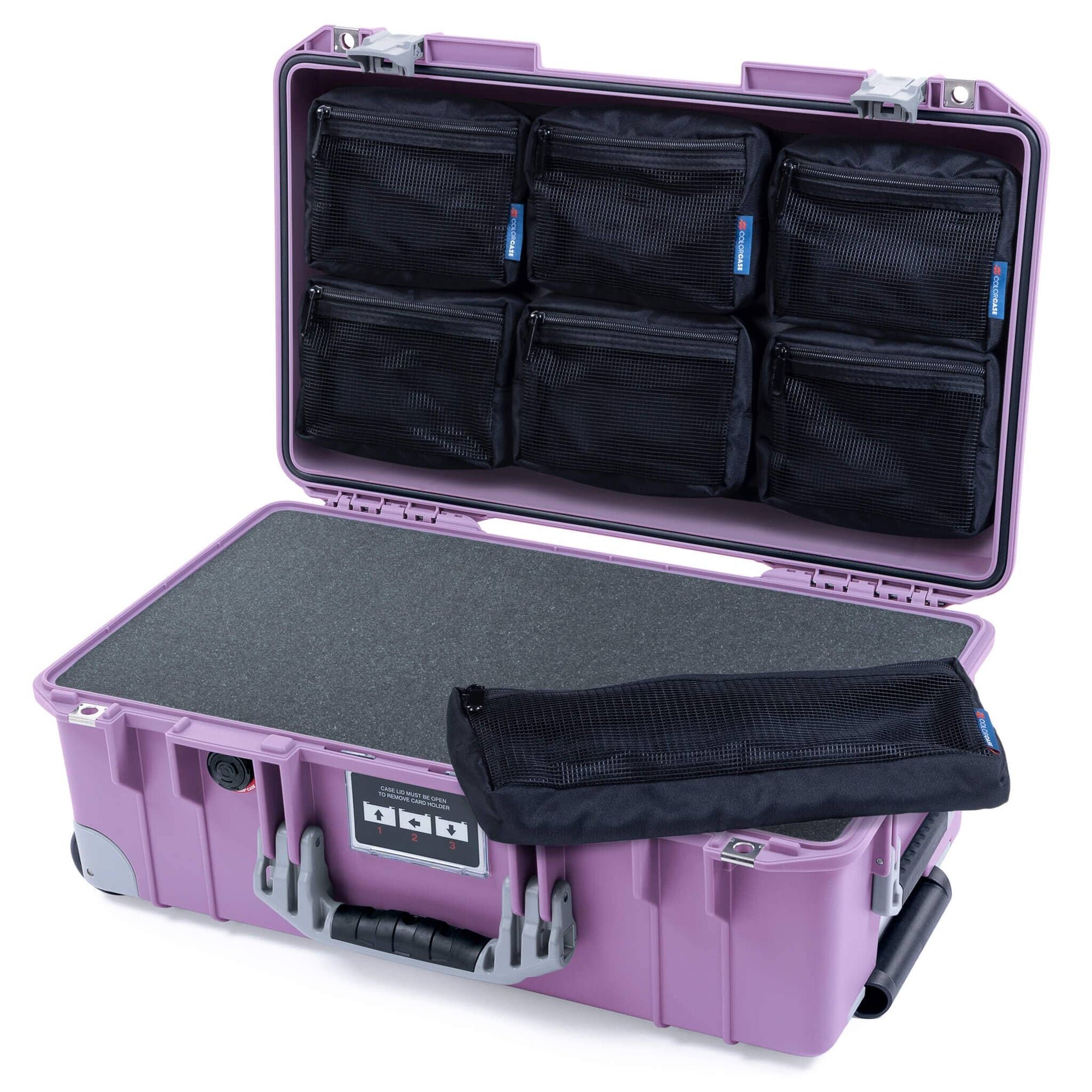 Pelican 1535 Air Case, Lilac with Silver Handles, Latches & Trolley Pick & Pluck Foam with 7-Piece Removable Mesh Pouches ColorCase 015350-0701-540-181-180