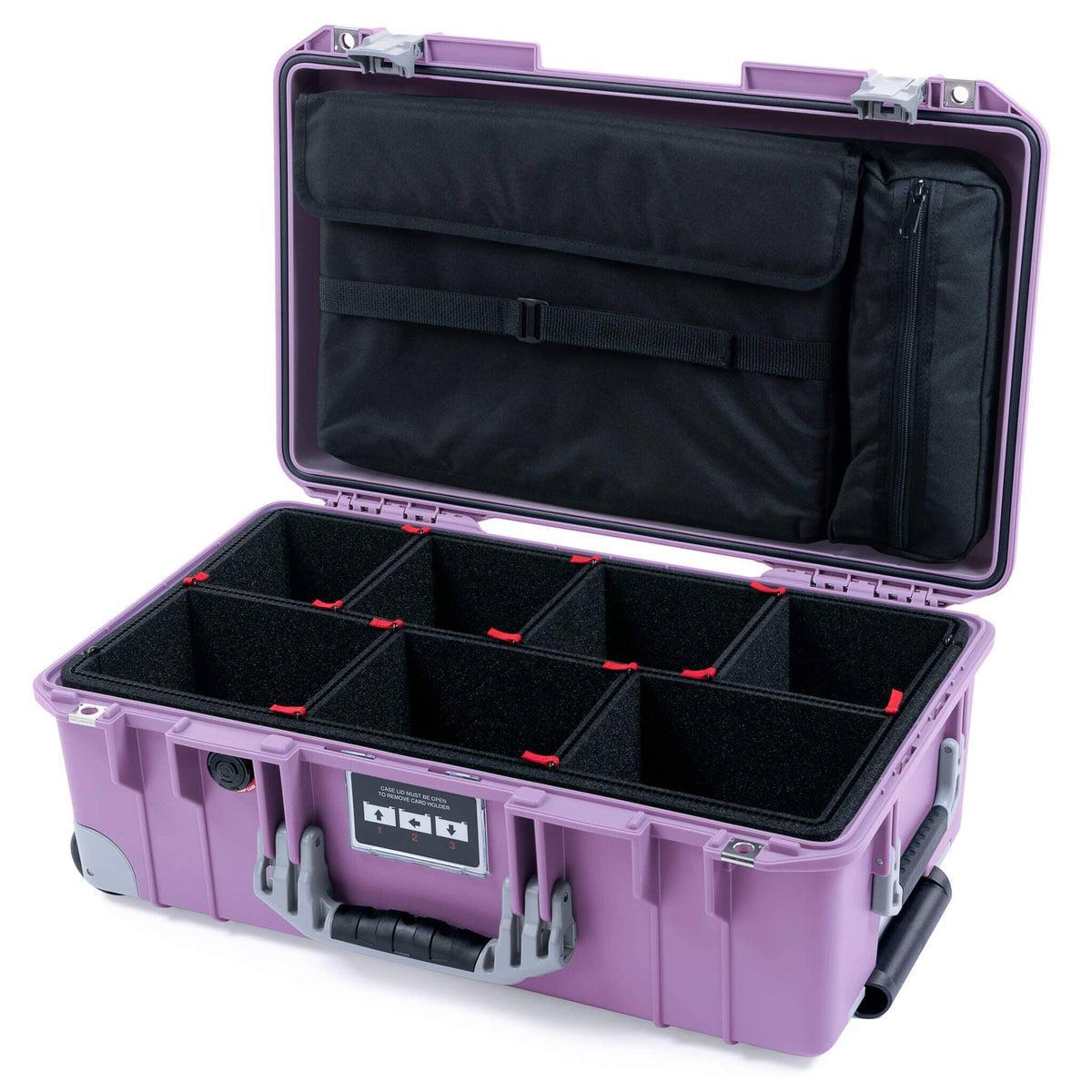 Pelican 1535 Air Case, Lilac with Silver Handles, Latches &amp; Trolley TrekPak Divider System with Laptop Computer Lid Pouch ColorCase 015350-0220-540-181-180