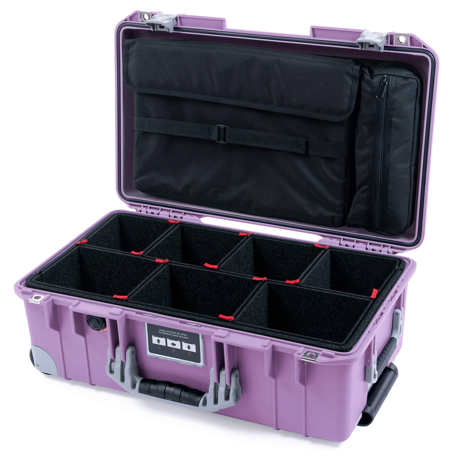 Pelican 1535 Air Case, Lilac with Silver Handles, Latches & Trolley TrekPak Divider System with Laptop Computer Lid Pouch ColorCase 015350-0220-540-181-180
