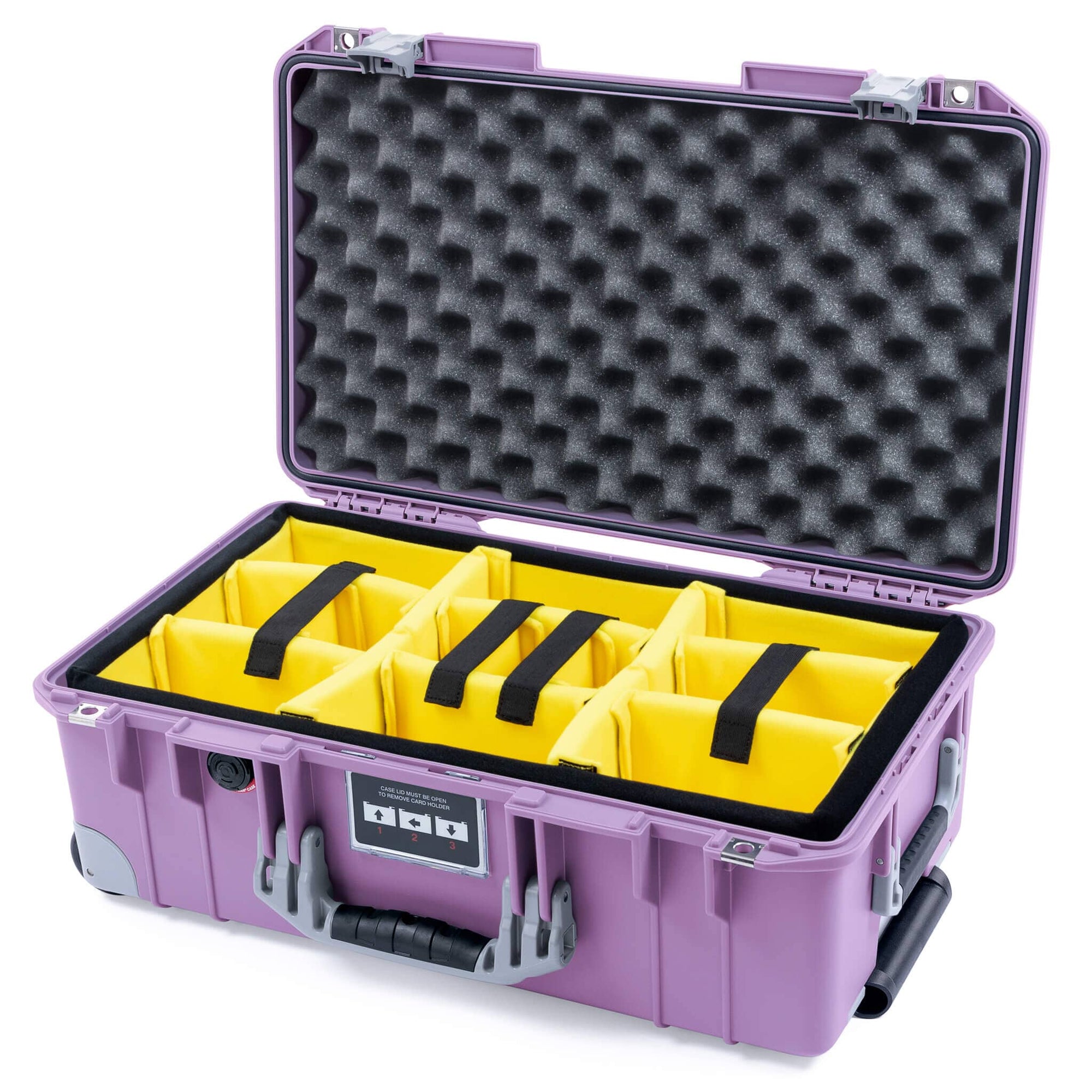 Pelican 1535 Air Case, Lilac with Silver Handles, Latches & Trolley Yellow Padded Microfiber Dividers with Convoluted Lid Foam ColorCase 015350-0010-540-181-180