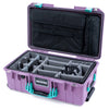 Pelican 1535 Air Case, Lilac with Teal Handles & Latches Gray Padded Microfiber Dividers with Laptop Computer Lid Pouch ColorCase 015350-0270-540-591