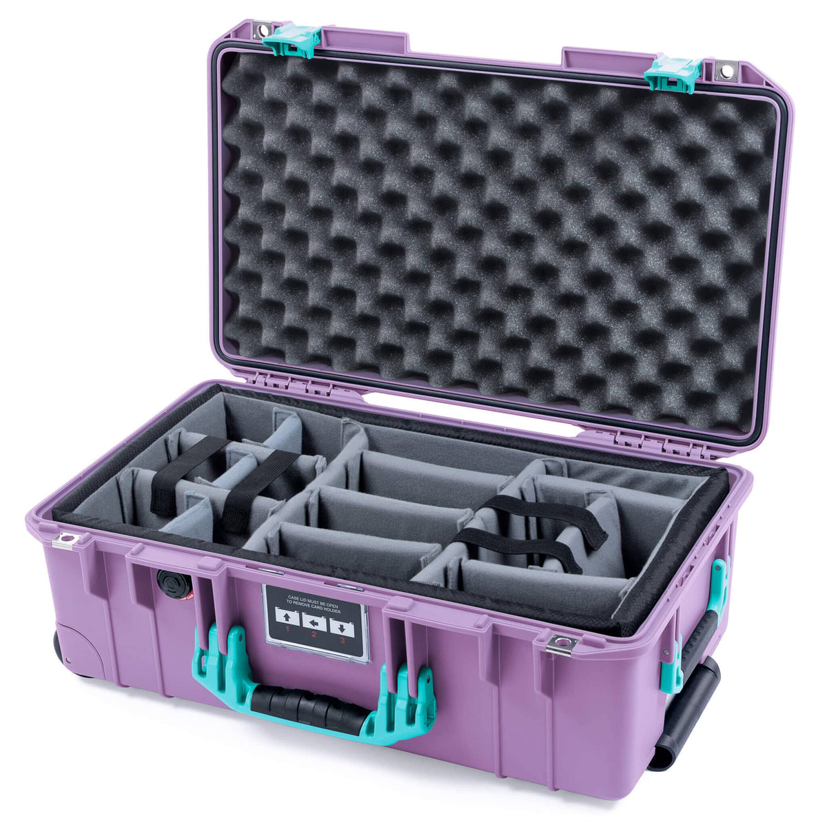 Pelican 1535 Air Case, Lilac with Teal Handles &amp; Latches Gray Padded Microfiber Dividers with Convoluted Lid Foam ColorCase 015350-0070-540-591