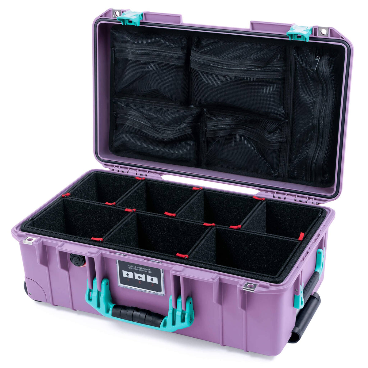 Pelican 1535 Air Case, Lilac with Teal Handles &amp; Latches TrekPak Divider System with Mesh Lid Organizer ColorCase 015350-0120-540-591