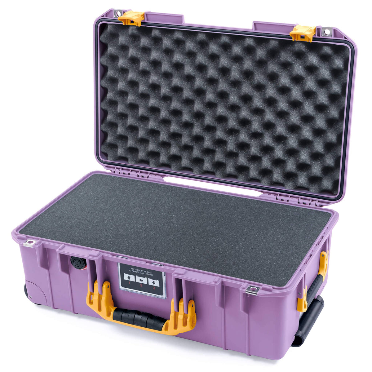 Pelican 1535 Air Case, Lilac with Yellow Handles &amp; Latches Pick &amp; Pluck Foam with Convoluted Lid Foam ColorCase 015350-0001-540-241
