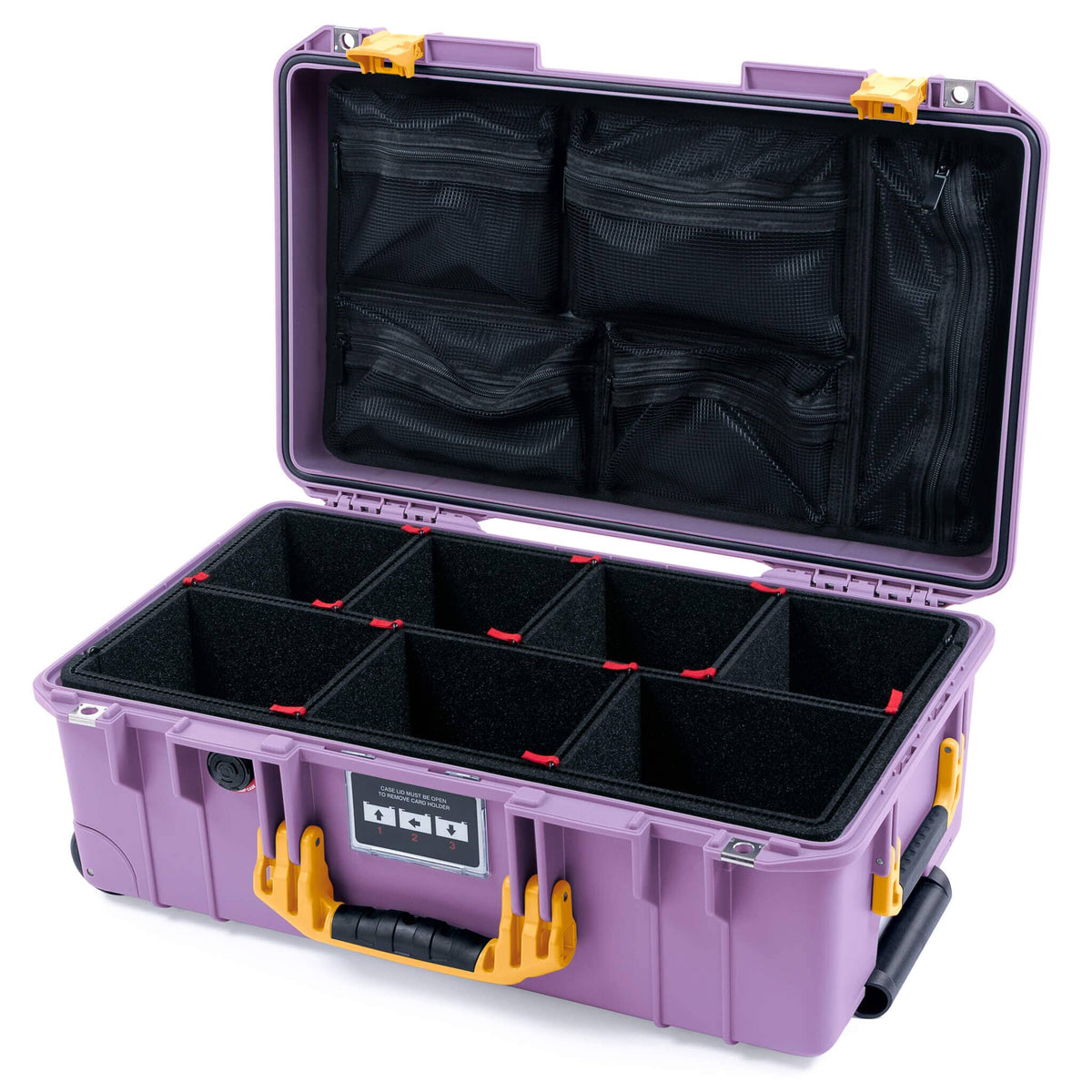 Pelican 1535 Air Case, Lilac with Yellow Handles &amp; Latches TrekPak Divider System with Mesh Lid Organizer ColorCase 015350-0120-540-241