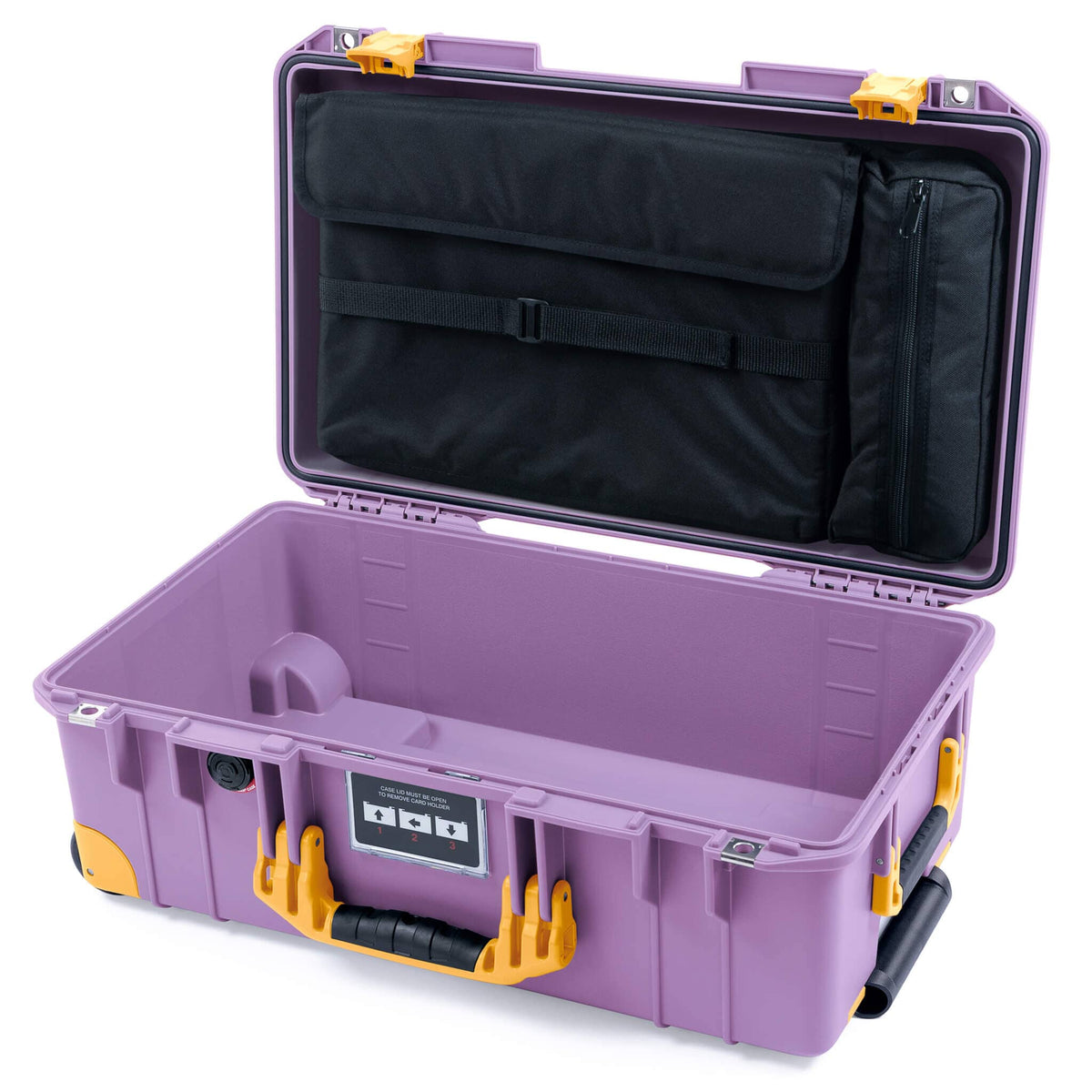 Pelican 1535 Air Case, Lilac with Yellow Handles, Latches &amp; Trolley Laptop Computer Lid Pouch Only ColorCase 015350-0200-540-241-240