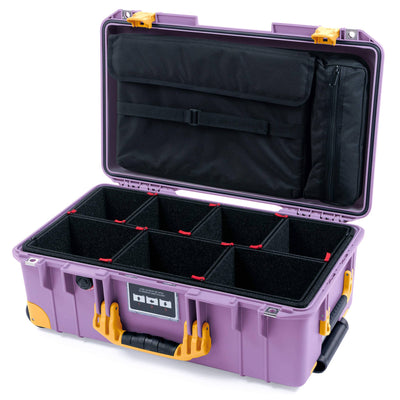 Pelican 1535 Air Case, Lilac with Yellow Handles, Latches & Trolley TrekPak Divider System with Laptop Computer Lid Pouch ColorCase 015350-0220-540-241-240