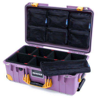 Pelican 1535 Air Case, Lilac with Yellow Handles, Latches & Trolley TrekPak Divider System with 7-Piece Removable Mesh Pouches ColorCase 015350-0720-540-241-240