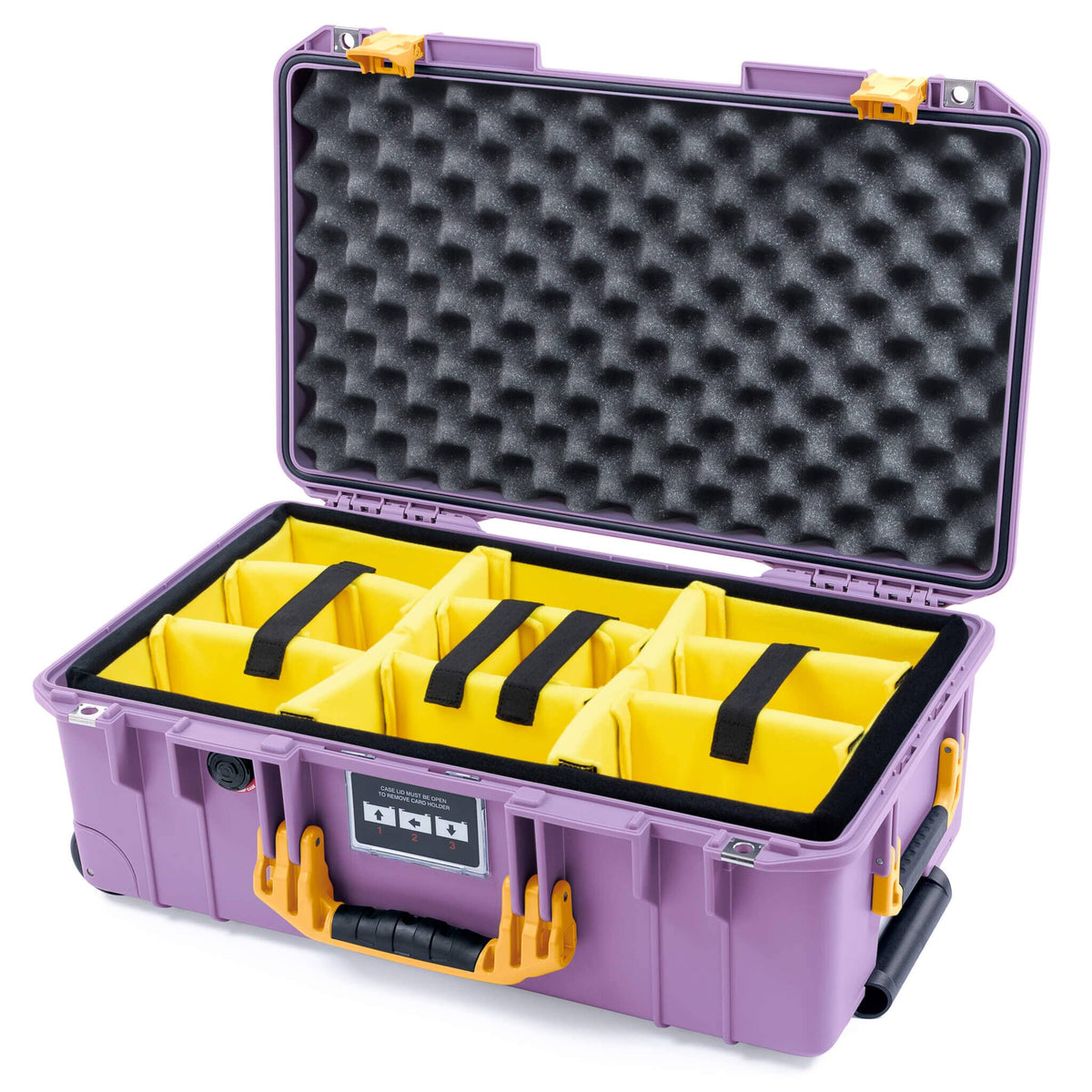Pelican 1535 Air Case, Lilac with Yellow Handles &amp; Latches Yellow Padded Microfiber Dividers with Convoluted Lid Foam ColorCase 015350-0010-540-241