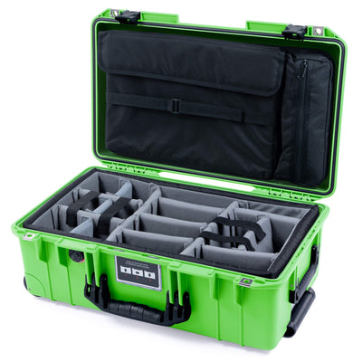Pelican 1535 Air Case, Lime Green with Black Handles & Push-Button Latches Gray Padded Microfiber Dividers with Laptop Computer Lid Pouch ColorCase 015350-0270-300-111